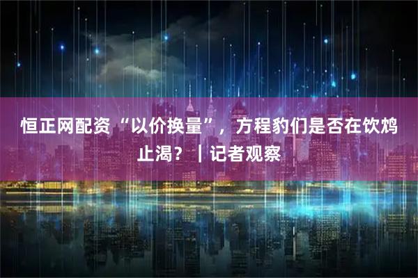 恒正网配资 “以价换量”，方程豹们是否在饮鸩止渴？｜记者观察
